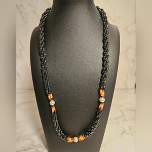 VINTAGE Coral Pearl Hematite Twisted Necklace